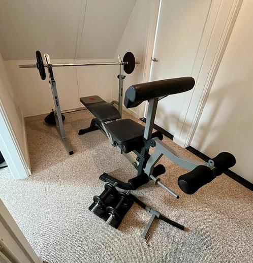 Kettler Halterbank incl. Marcy Deluxe Utility Bench, Sport en Fitness, Fitnessapparatuur, Zo goed als nieuw, Krachtstation, Armen