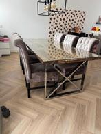 Richmond eettafel met glasplaat en zes eettafel stoelen, Ophalen, 200 cm of meer, Zo goed als nieuw, Vijf personen of meer
