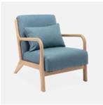 Scandinavische Fauteuil van hout en blauwe stof, Huis en Inrichting, Fauteuils, Ophalen, Hout, Minder dan 75 cm, Nieuw