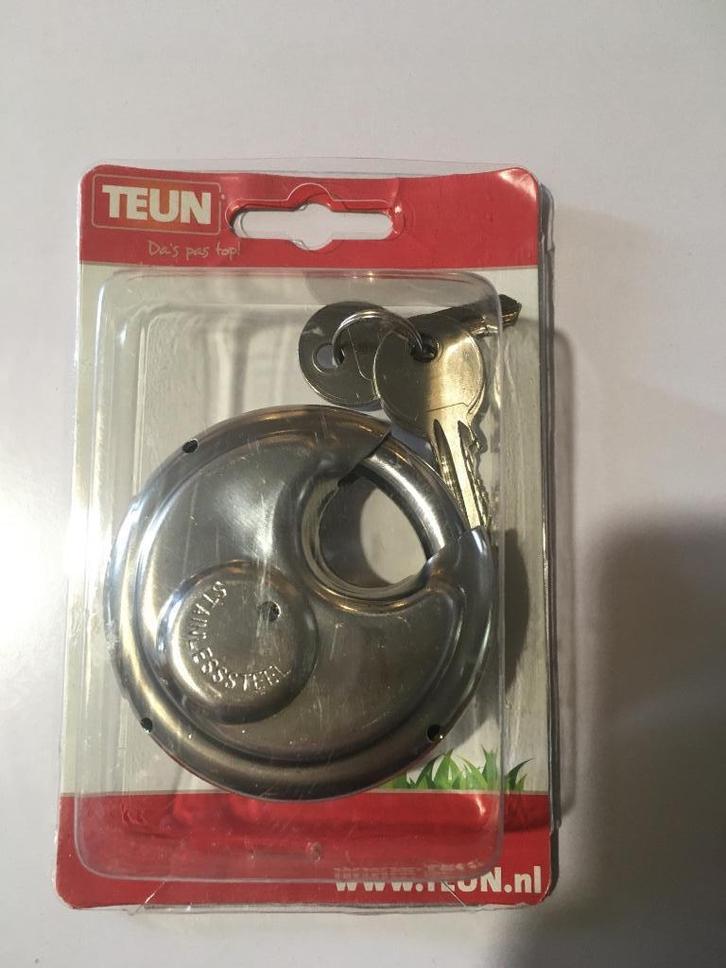 Teun discusslot / hangslot 1x gebruikt 70mm, Doe-het-zelf en Verbouw, Hang- en Sluitwerk, Zo goed als nieuw, Slot, Rvs, Ophalen of Verzenden