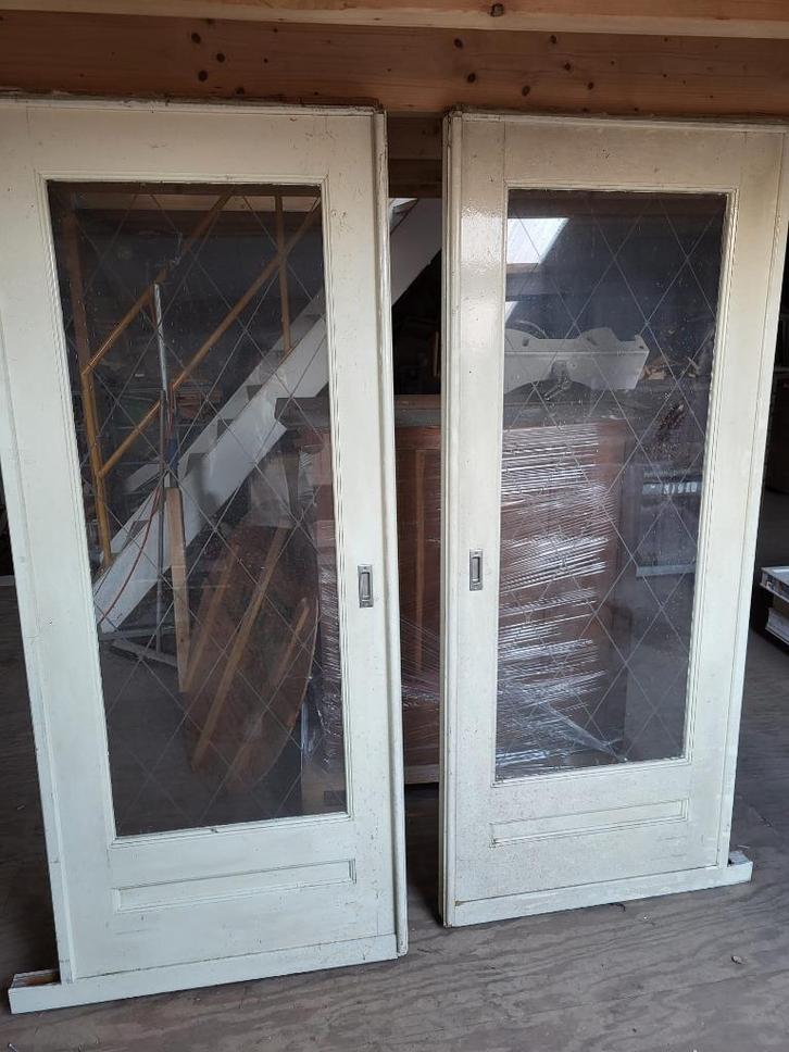 Ensuite schuifdeuren, Doe-het-zelf en Verbouw, Deuren en Horren, Gebruikt, Binnendeur, 200 tot 215 cm, 80 tot 100 cm, Glas, Schuifdeur