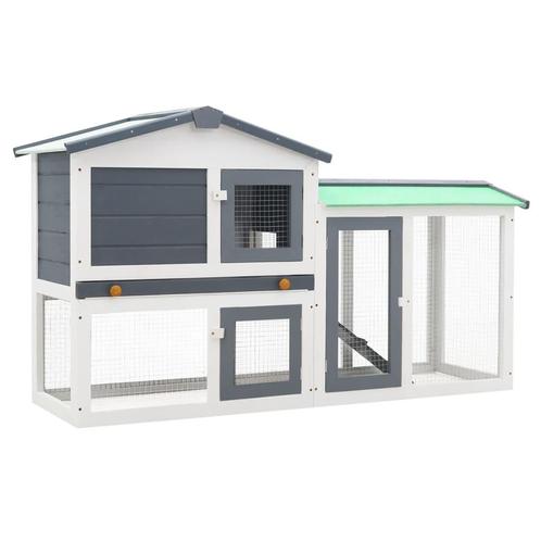 Konijnenhok voor buiten groot 145x45x84 cm hout grijs en wit, Dieren en Toebehoren, Knaagdieren en Konijnen | Hokken en Kooien