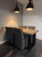 Set eetkamerstoelen met grepen en wieltjes, Huis en Inrichting, Stoelen, Gebruikt, Stof, Ophalen of Verzenden, Vier