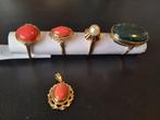 4 Gouden ringen + 1 hanger met Edelstenen 14 Krt, Ophalen, Met edelsteen, Zo goed als nieuw, 17 tot 18