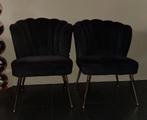 2x schelpenstoel zwart velvet met gouden poten, Huis en Inrichting, Stoelen, Ophalen, Gebruikt, Zwart, Twee