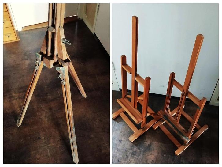 Oude vintage veldezel en twee tafel schildersezel modellen, Antiek en Kunst, Curiosa en Brocante, Ophalen of Verzenden