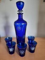 Blauw glas /Karaf/5 glaasjes / made in Italy, Verzamelen, Glas en Borrelglaasjes, Ophalen, Gebruikt, Borrel- of Shotglas