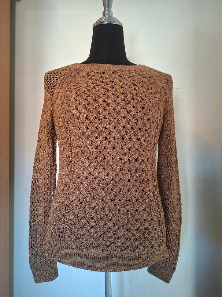 Massimo Dutti goudbruine opengewerkte trui maat M, Kleding | Dames, Truien en Vesten, Zo goed als nieuw, Maat 38/40 (M), Bruin