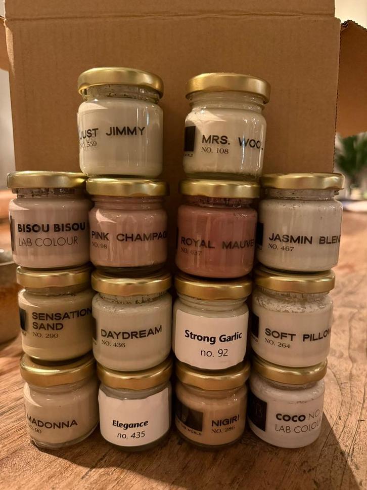 14 ongebruikte samples LAB PAINT/VESTINGH, Doe-het-zelf en Verbouw, Verf, Beits en Lak, Nieuw, Verf, Minder dan 5 liter, Overige kleuren