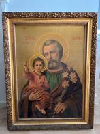 Sint-Jozef met kindje Jezus in antieke houten lijst, Antiek en Kunst, Ophalen