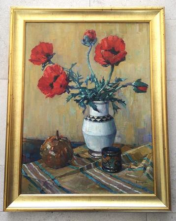 Klaprozen in plateelvaas ca. 1935 - Gèrard Wiegman beschikbaar voor biedingen