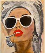 Modern Schilderij Vrouw met Sigaret en Zonnebril, Ophalen of Verzenden