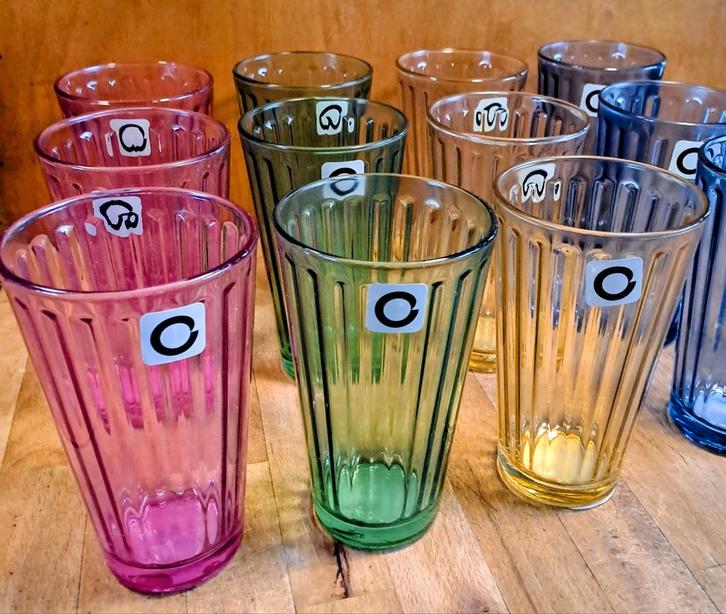 Set van 12 gekleurde limonade/waterglazen, Huis en Inrichting, Keuken | Servies, Nieuw, Glas of Glazen, Effen, Glas, Ophalen of Verzenden