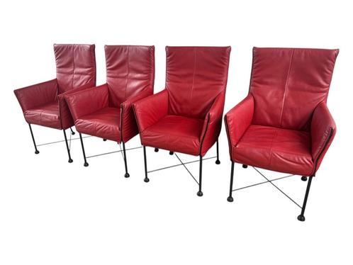 4x montis Chaplin, Huis en Inrichting, Stoelen, Zo goed als nieuw, Leer, Rood, Ophalen of Verzenden