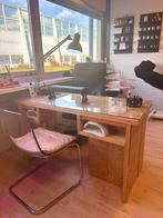 Steigerhouten Nageltafel met Glasplaat, Ophalen, Gebruikt, Bureau