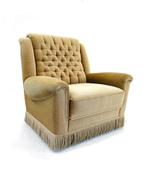 Vintage velours fauteuil ‘60, Vintage retro buisframe design rotan webbing papercord deens, 75 tot 100 cm, Ophalen of Verzenden