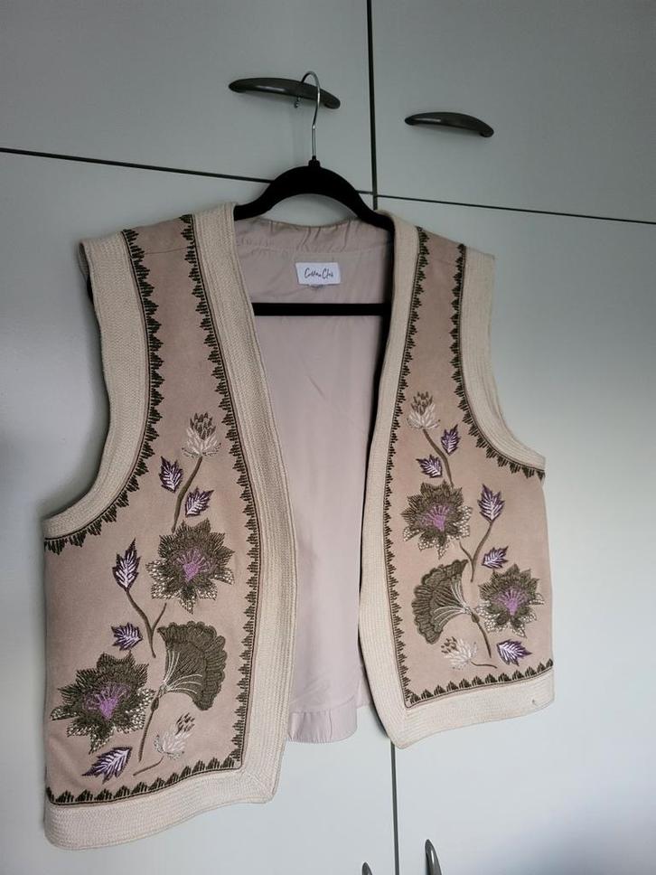 Geborduurde vintage gilet, Kleding | Dames, Bodywarmers, Zo goed als nieuw, Beige, Ophalen of Verzenden