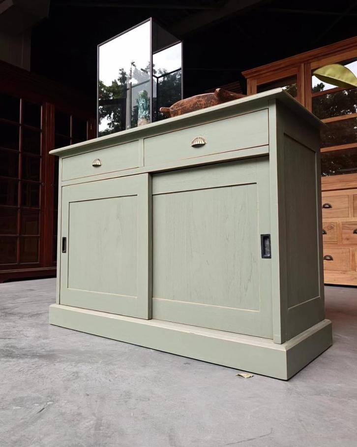Groen dressoir | Teak TV-meubel | TV Kast | Bureau #2089, Huis en Inrichting, Kasten | Dressoirs, Zo goed als nieuw, 100 tot 150 cm