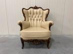 Prachtige Barok leren fauteuil roomwit, Ophalen of Verzenden, Gebruikt, 75 tot 100 cm