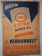 Vintage nederlands Esso Extra Motor Oil Reclamebord olieblik, Verzamelen, Ophalen of Verzenden