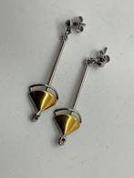 B411 Prachtige zilveren bicolor oorbellen, Sieraden, Tassen en Uiterlijk, Oorbellen, Hangers, Ophalen of Verzenden, X, Goud