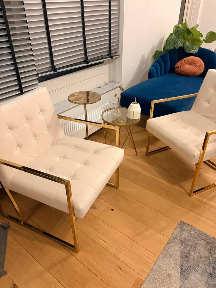 Creme wit fluwelen fauteuils, Huis en Inrichting, Fauteuils, Zo goed als nieuw, Stof, 50 tot 75 cm, 75 tot 100 cm, Ophalen