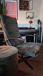 Donkergroene Velvet Draaifauteuil + hocker, Huis en Inrichting, Fauteuils, Ophalen