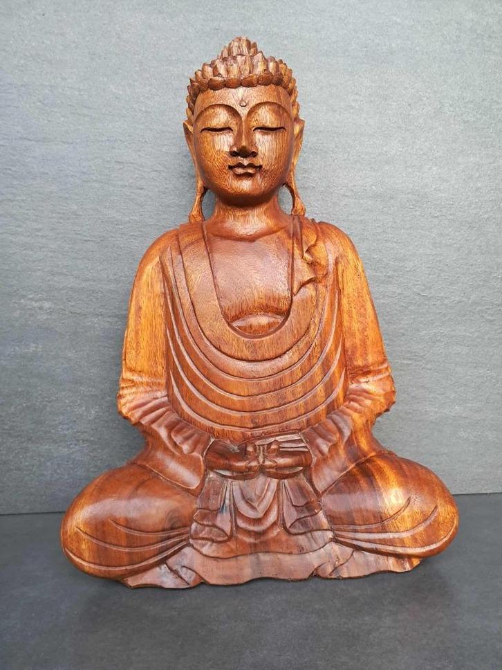 Houten Boeddha/handgemaakt/Dhyāna Mudra - 42 cm/Azië, Huis en Inrichting, Woonaccessoires | Boeddhabeelden, Nieuw, Verzenden