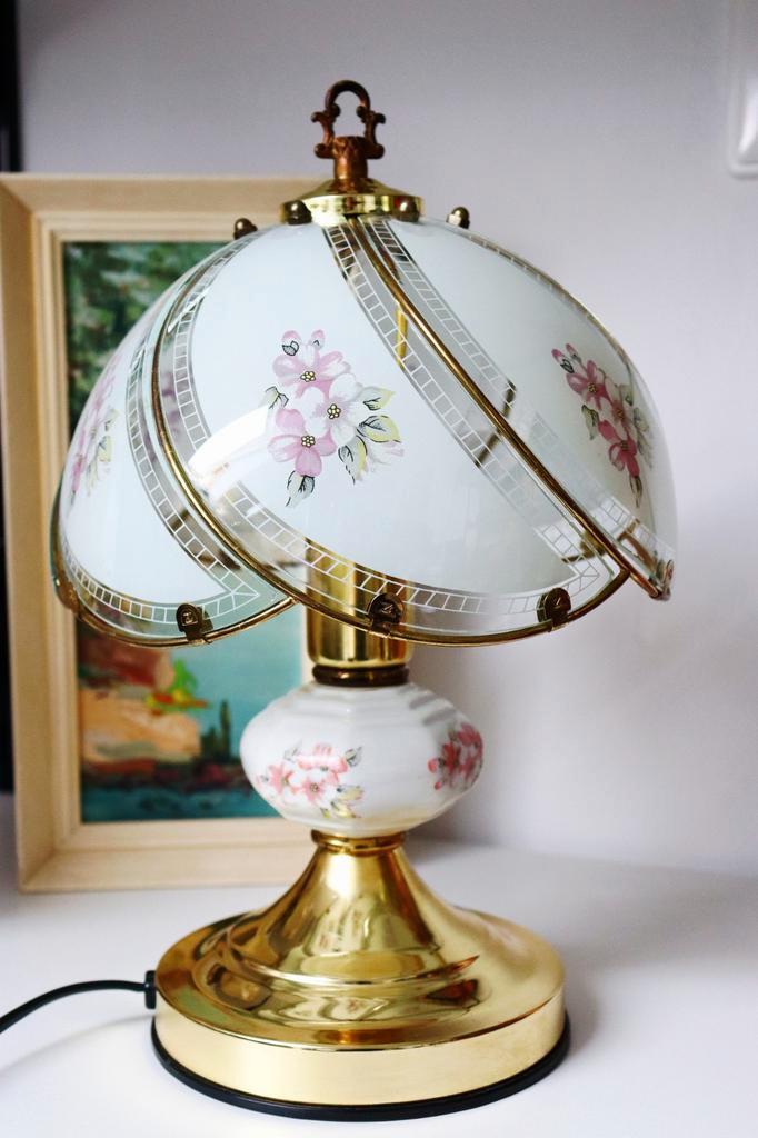 Vintage tafellamp in Hollywood Regency stijl, Huis en Inrichting, Lampen | Tafellampen, Gebruikt, Minder dan 50 cm, Glas, Metaal