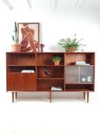 Vintage buffetkast teak met glas | wandkast groot Deens, Ophalen of Verzenden, Huis en Inrichting