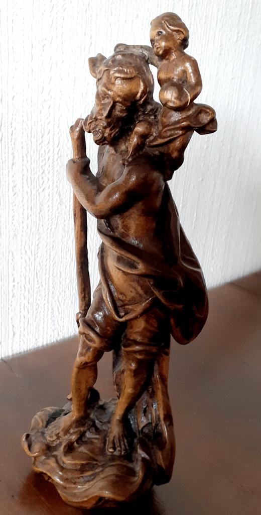Antiek houten beeld,Christofel met kindje, Antiek en Kunst, Kunst | Beelden en Houtsnijwerken, Ophalen of Verzenden