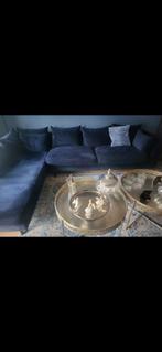 Velours blauw bankstel, 2 salontafels lampen kleed, Huis en Inrichting, Banken | Complete zithoeken, Overige materialen, Modern/klassiek