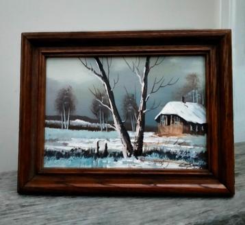 Paneel Schilderij - Winter Landschap - Gesigneerd beschikbaar voor biedingen