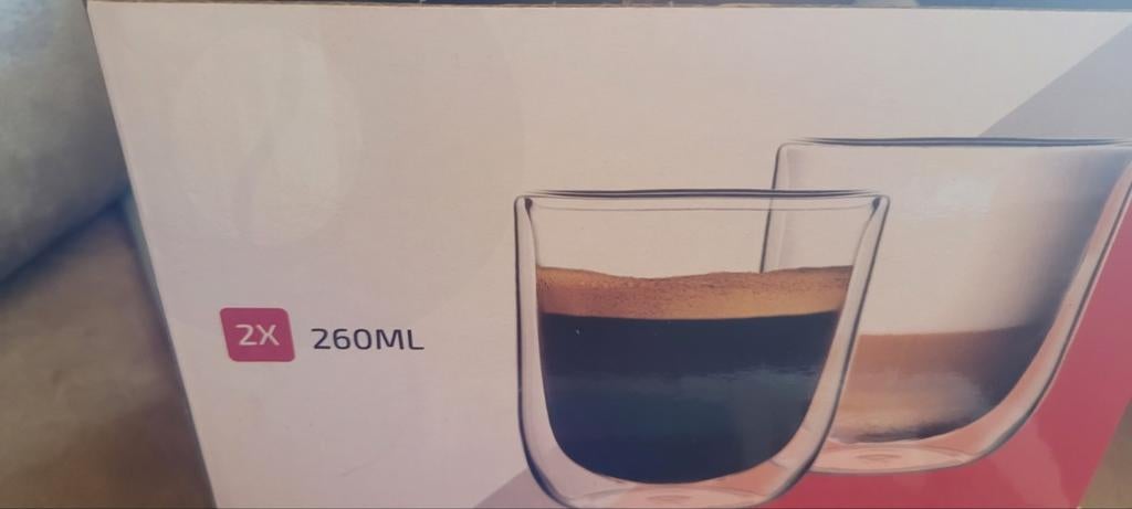 Nieuw in doos dubbelwandige koffie glazen, Glas of Glazen, Nieuw, Ophalen of Verzenden, Glas