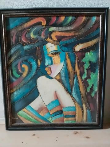 Abstract Schilderij 'Vincent' - Vrouwelijk Portret beschikbaar voor biedingen
