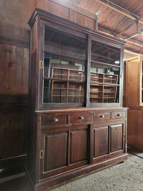 Prachtige koloniale schoolkast / buffetkast / vitrinekast, Huis en Inrichting, Kasten | Ladekasten, Zo goed als nieuw, 200 cm of meer