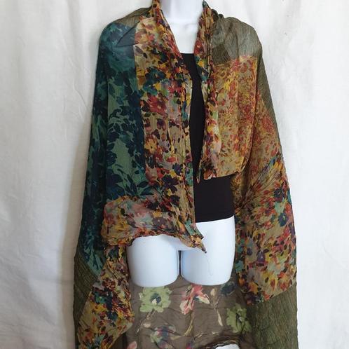 Mooie sjaal, groen 100% zijden met bloemen merk Pauw, Kleding | Dames, Mutsen, Sjaals en Handschoenen, Zo goed als nieuw, Sjaal