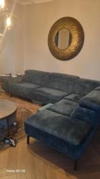 Hoekbank met chaise longue hoofdsteunen petrol blauw, Huis en Inrichting, Ophalen, Gebruikt, Stof