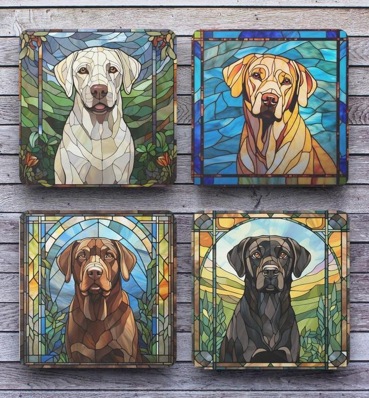 Labrador Glas in Lood onderzetters met houder, Huis en Inrichting, Woonaccessoires | Onderzetters, Nieuw, Glas of Kopje, Ophalen of Verzenden