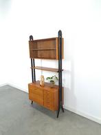 Teak Musterring design kast met zwarte poten, vintage, Gebruikt, Met deur(en), Ophalen of Verzenden, Glas