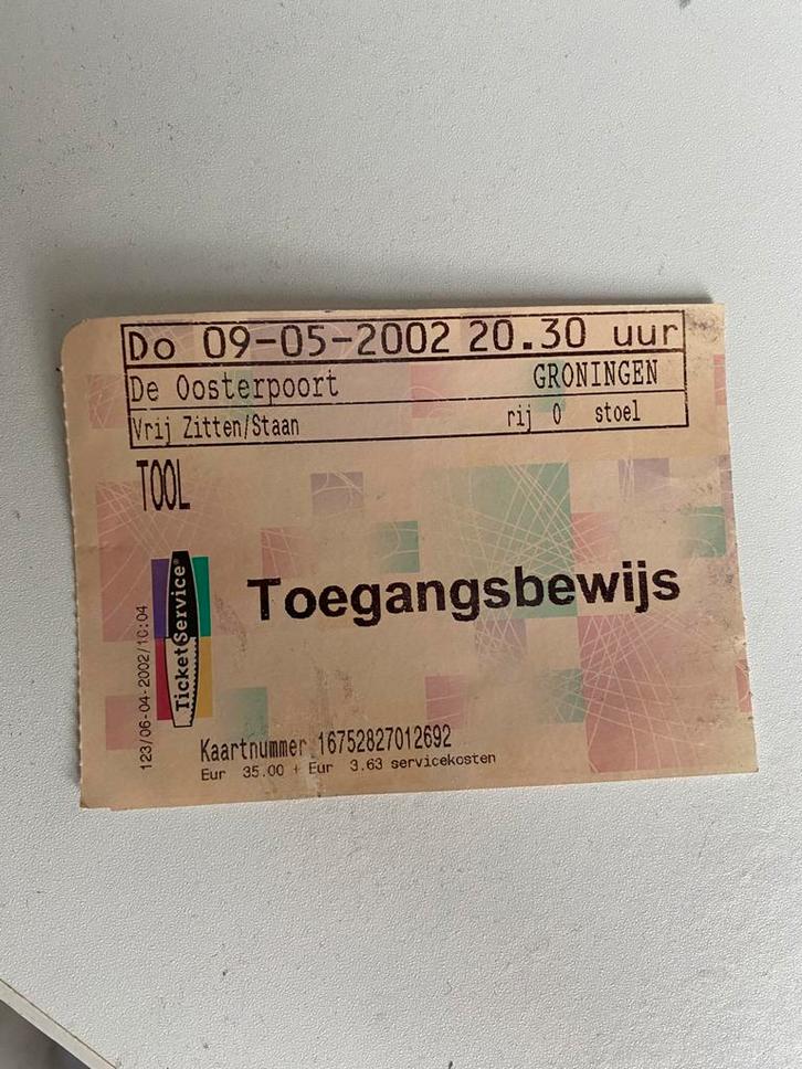 TOOL Ticket Groningen Oosterpoort 2002, Cd's en Dvd's, Vinyl | Rock, Ophalen of Verzenden