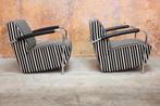 ZGAN 2 zwart wit gestreepte Leolux Scylla design fauteuils, Metaal, Leolux, Leolux, Design