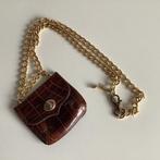 Mooi vintage mini croco tasje met bedeltje, Ophalen of Verzenden, Zo goed als nieuw, Bruin, Leer