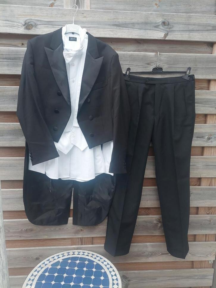 Gents moking pandjesjas trouw/galapak zwart complert, Kleding | Heren, Kostuums en Colberts, Zo goed als nieuw, Zwart, Ophalen of Verzenden
