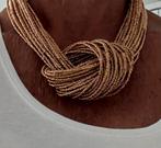 Goudkleurige kralenketting met knoop, Ophalen of Verzenden, Nieuw, Goud, Overige materialen