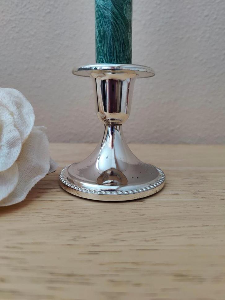 *Prachtige vintage verzilverde kandelaar, Antiek en Kunst, Antiek | Kandelaars, Zilver, Verzenden