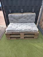 Pallet bank met grijze kussens, Ophalen of Verzenden, Hout