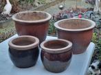 4 assortie bruine bloempotten voor buiten, Tuin en Terras, Bloempotten, Ophalen, Steen, Gebruikt, Tuin