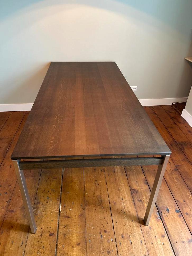 Massief Eiken Eettafel met RVS Frame, Huis en Inrichting, Tafels | Eettafels, Zo goed als nieuw, 50 tot 100 cm, 200 cm of meer