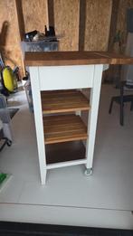 Keukentafeltje met lade en wieltjes, Ophalen, Tafelpoot, Gebruikt, Eikenhout